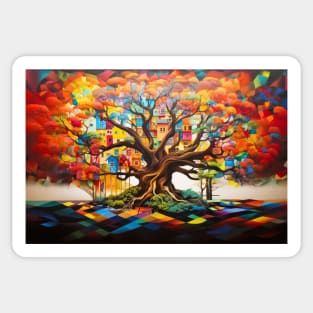 Tree Civilization Concept Abstract Colorful Scenery Painting Sticker